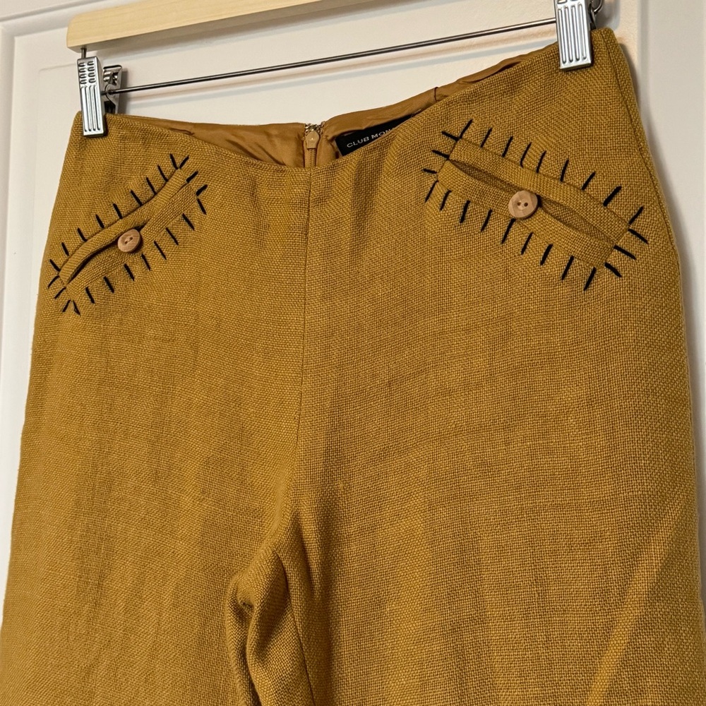 Vintage Club Monaco Tan Mustard Camel Lined Linen Cropped Pants, size 2 - Picture 2 of 9